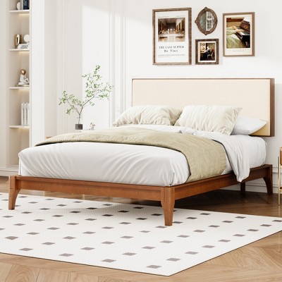Full Size Platform Bed with Upholstered Adjustable Headboard