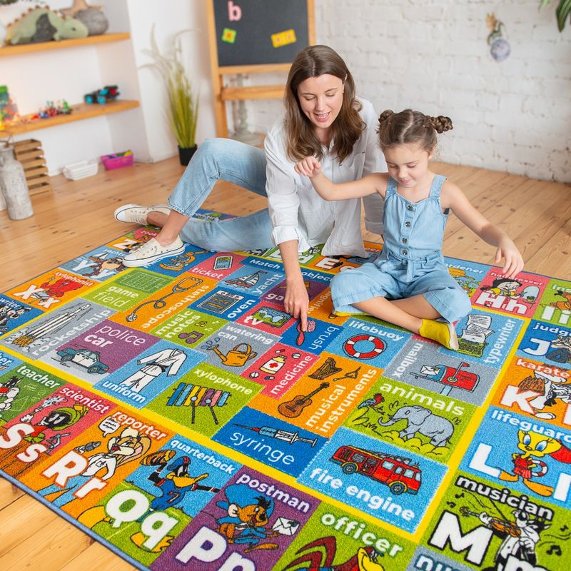 KC CUBS | Looney Tunes Boy & Girl Kids ABC Alphabet, Jobs & Objects Educational Learning & Play Nursery Bedroom Classroom Rug Carpet, 2 of 11