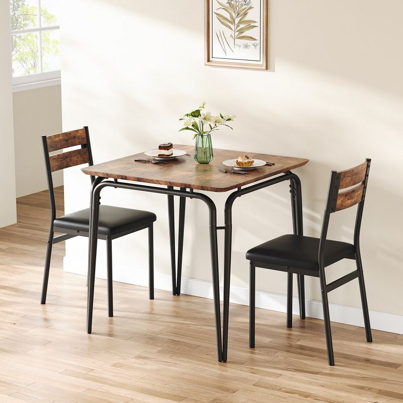 Whizmax Small Dining Table Set for 2, 3 Piece Kitchen Bar Dinette Square, with PU Padded Chairs, 4 of 11