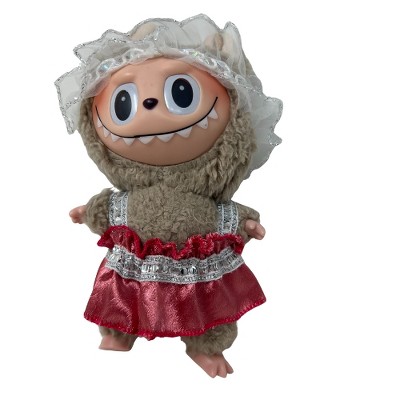 Elegant Pink Satin Dress with Silver Trim for 17.5cm Labubu Dolls