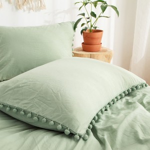 Pom-Pom Fringe Pillowcases & Body Pillow Cover – Soft Decorative Bedding Shams with Deep Pocket, Queen/King/Body Options - 1 of 4