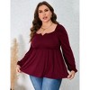 Coolmee Womens Plus Size Peplum Tops Puff Long Sleeve Square Neck Blouse Ruffle Hem Pullover Babydoll Top - 4 of 4