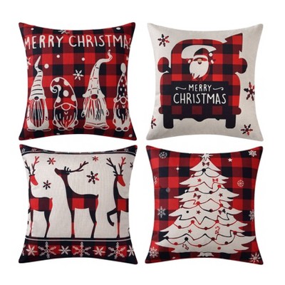 Buffalo Plaid Christmas Pillow Covers 18x18 Inch Set of 4 Black and Red Gnomes Throw Pillow Cases Winter Holiday Outdoor Decorations