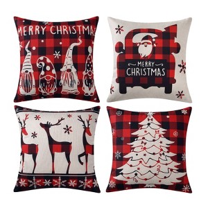 Buffalo Plaid Christmas Pillow Covers 18x18 Inch Set of 4 Black and Red Gnomes Throw Pillow Cases Winter Holiday Outdoor Decorations - 1 of 2