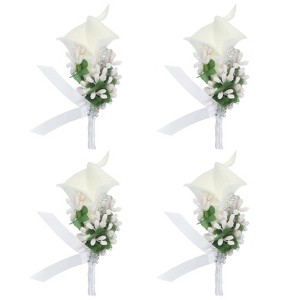 Unique Bargains Formal Dinner Party Wedding Groom Lily Boutonnieres Pins 4 Pcs - 1 of 3