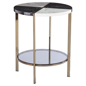 SEI Furniture Cortinada Round Metal-Faux Marble End Table in Black-White - 1 of 3