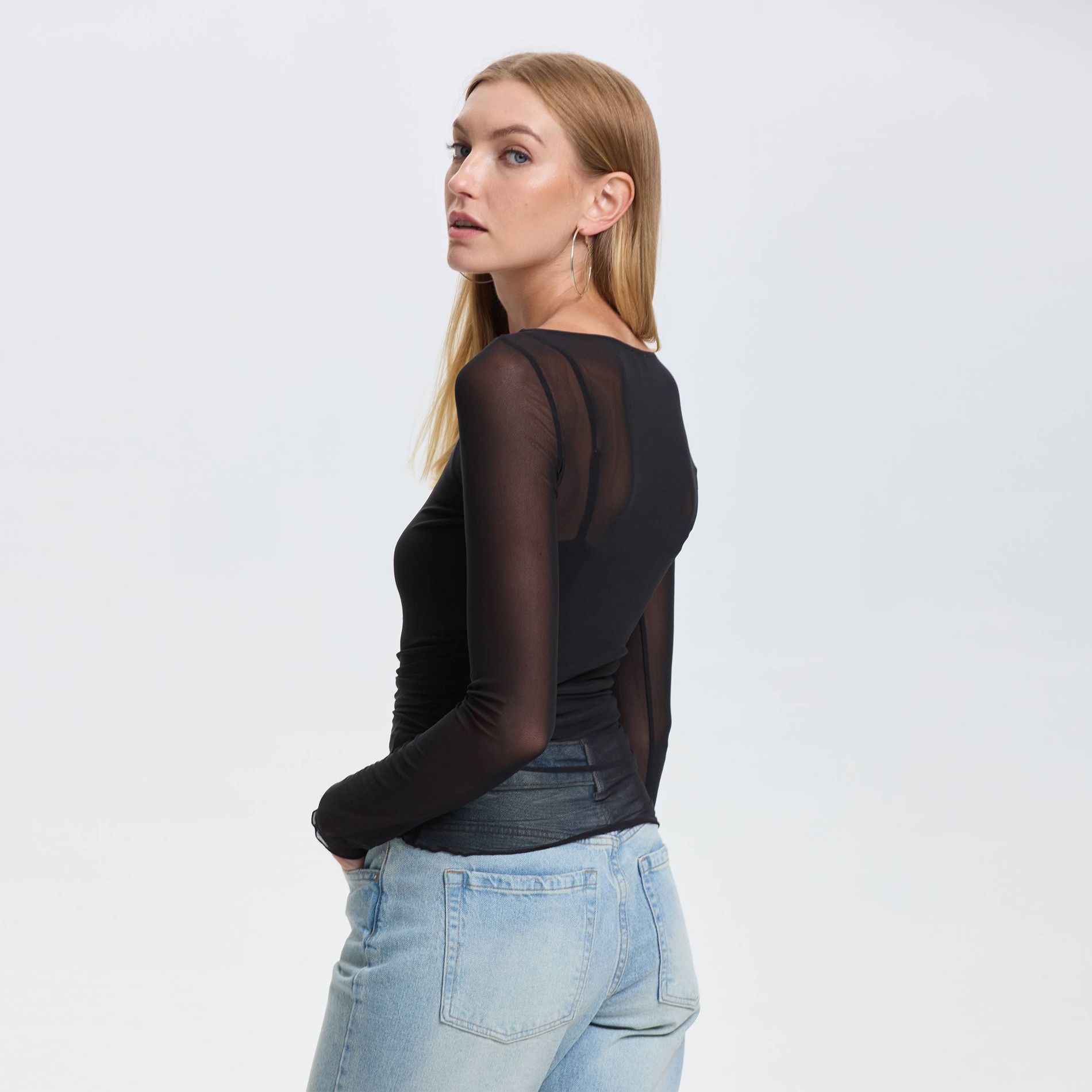 Women's Long Sleeve Boat Neck Mesh Top - Wild Fable™
