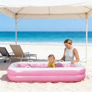 Jasonwell 2-in-1 Inflatable Kiddie Pool 65"x39"x10", Soft Cushioned Floor, Handles & Drain, Rectangular Pool for Kids 2+, Pink - 1 of 4