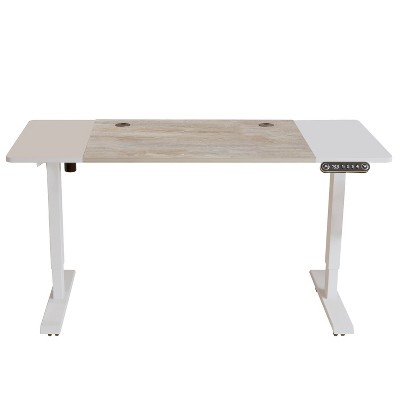 HomeRoots Adjustable White And Natural and White Wood and Stainless Steel Rolling Computer Desk