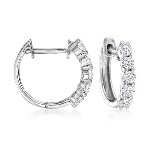 Ross-Simons 0.50 ct. t.w. Round Brilliant-Cut Diamond Huggie Hoop Earrings in 14kt White Gold - 1 of 3