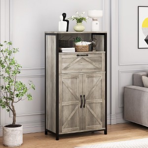 Garvee Farmhouse Storage Cabinet, Bathroom Cabinet with Doors and Drawer, Standing Buffet Cabinet, for Living Room, Bedroom, Home, Kitchen, Gray - 1 of 4