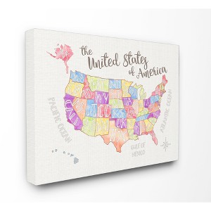 United States US Map Water Color Oversized Stretched Canvas Kids' Wall Art (24"x30"x1.5") - Stupell Industries - 1 of 3