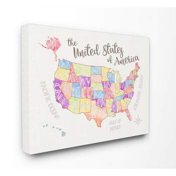 United States US Map Water Color Oversized Stretched Canvas Kids' Wall Art (24"x30"x1.5") - Stupell Industries