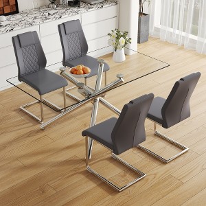 5-Piece Dining Set with Tempered Glass Table and 4 PU Chairs - 1 of 4