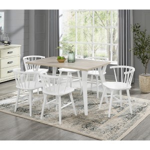 Roundhill Furniture Alwynn White and Natural Wood 7-piece Dining Set, Dining Table with 6 Windsor Chairs - 1 of 4