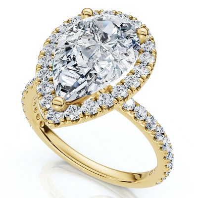 Pompeii3 Certified 2 1/3Ct Pear Diamond Engagement Ring Halo 14k Gold or Pt Lab Created