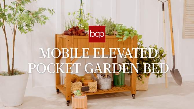 Best Choice Products Elevated Mobile Pocket Herb Garden Bed Planter w/ Lockable Wheels, Storage Shelf - Acorn Brown, 2 of 9, play video