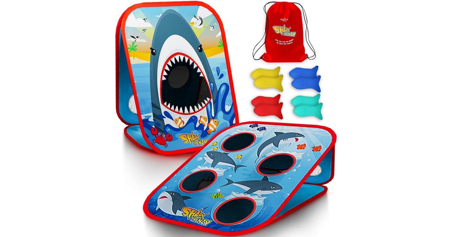 SWOOC Games - Shark Frenzy | 2-in-1 Bean Bag Toss Game for Kids | 5-Second Setup | Toddler Party Games For Kids 3-5 | Toddler Outdoor Games for Kids