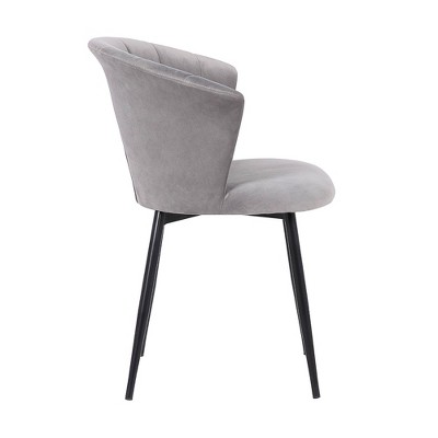 Elegant Gray Velvet Upholstered Armless Side Chair with Black Metal Frame