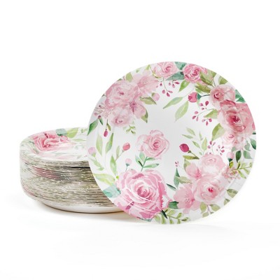 Blue Panda BLUE PANDA 80 Pack Vintage Floral Paper Plates, 9 Inches, For Tea Party, Wedding, Bridal, Baby Shower