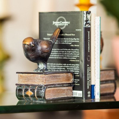 Antique Bronze Resin Birds on Books Bookend Set