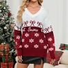 Christmas Sweater for Women Snowflakes Jacquard Color Block V Neck Sweater for Layering Style Outfits Winter Cozy Sweater - 3 of 4