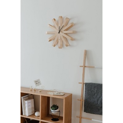 Natural Beech Wood Ribbon Wall Clock, 20" Diameter