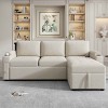 L-Shaped Sofa Bed with Reversible Chaise, Sofa with Pull-Out Sleepers and Storage Drawers, Chenille Sofa with Plywood Frame-Coolbibila - 2 of 4