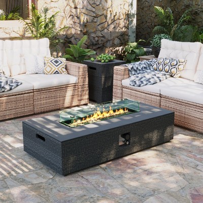 42/56 inch Outdoor Magnesium Oxide Fire Pit Table Propane with Tank Cover and Windshield cover