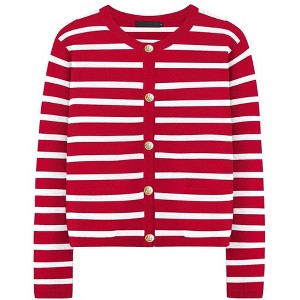 Womens Fall Cardigan Stripes Button Down Sweater Long Sleeve Cropped Casual Sweater Soft Sweater Jacket,Red Stripes - XL - 1 of 4
