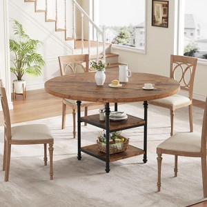 47" Round Dining Table for 4-6, Modern Wooden Kitchen Table with Storage Shelves & Roman Metal Legs, Table Only, for Dining Room - 1 of 4