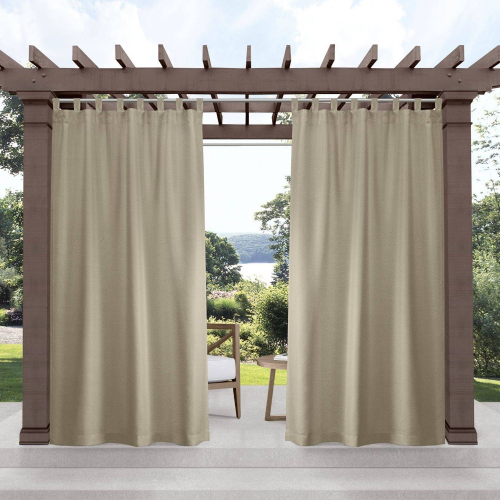 Set of 2 (144"x54") Indoor/Outdoor Solid Cabana Tab Top Curtain Panels Taupe - Exclusive Home: Weather-Resistant, Light Filtering