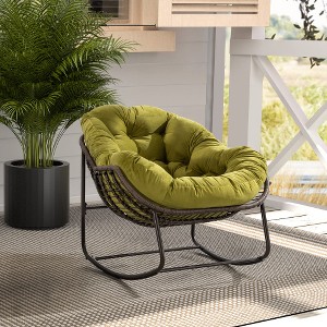 Lyngins Oversized Egg-Shaped Rattan Rocking Chair, Padded Cushion Rocker Recliner Chair Outdoor, Ergonomic Curved Design Reading Chair/Accent Chair - 1 of 4