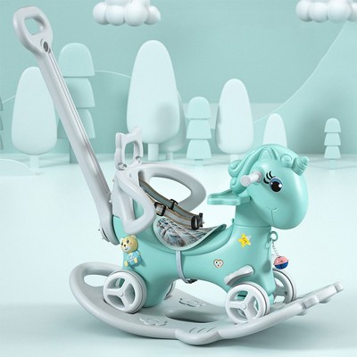 Rocking Horse for Toddlers, Balance Bike Ride On Toys with Push Handle, Backrest and Balance Board, for Baby Girl & Boy, Unicorn Kids Riding