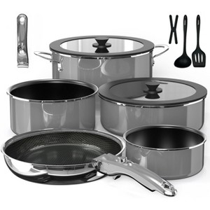 Aoibox 12-Piece Nonstick Cookware Set with Hybrid 3-Ply Stainless Steel Skillet, Ceramic Coating, Scratch-Resistant, PFAS-Free, Induction Compatible - 1 of 4