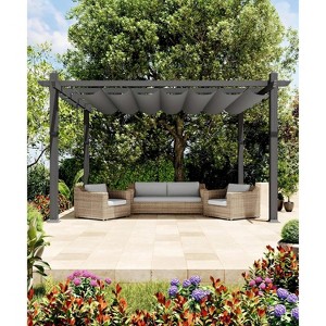 Retractable Aluminum Pergola – 10x10/10x13 Ft Wood-Grain Design, Adjustable Sunshade & Rust-Proof Frame for Patio/Backyard/Garden - 1 of 4