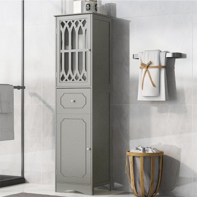 Tall Bathroom Cabinet, Bathroom Storage Cabinets With Drawer And Doors And Adjustable Shelf-Cuddlewood