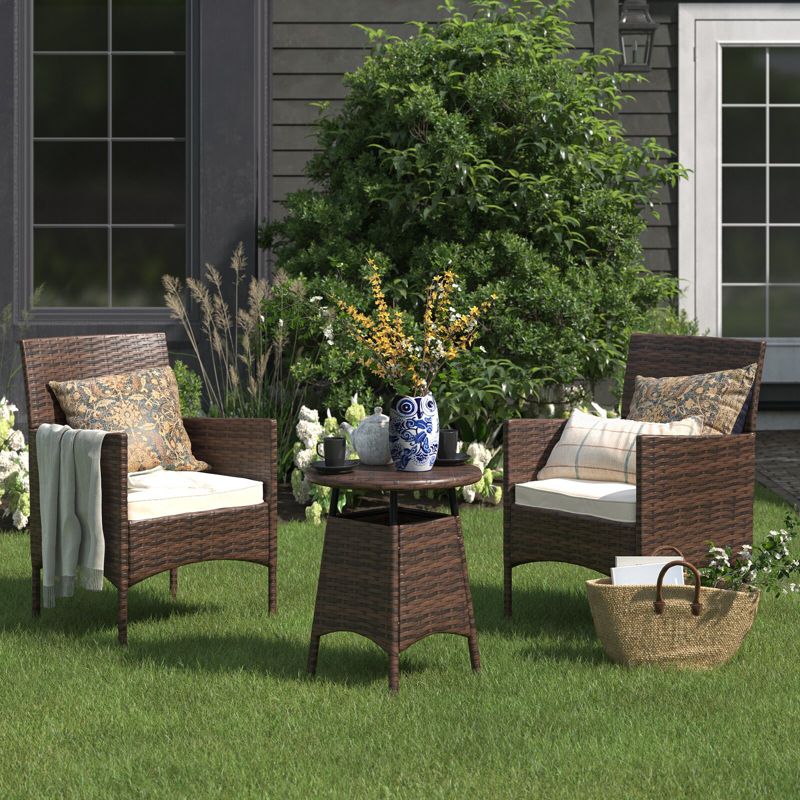 Barton 3 Pieces Outdoor Patio Set 2-Person Seating Group with Table, Beige, 2 of 4