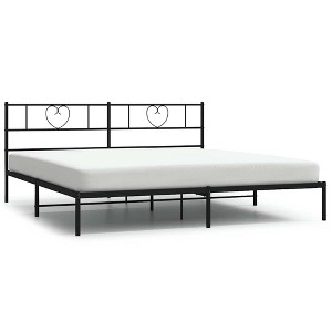 vidaXL California King Metal Bed Frame with Headboard, Sturdy Steel, Black, No Mattress - 1 of 4