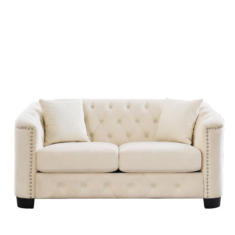 59" Modern Button-Tufted Velvet 2-Seater Sofa with Nailhead Arms - ModernLuxe, 5 of 11