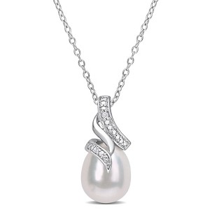 EVERLY JEWELRY | Sterling Silver 8.5-9mm Cultured Freshwater Pearl and Diamond Accent Twisted Drop Pendant with Chain - 18 in - 1 of 4