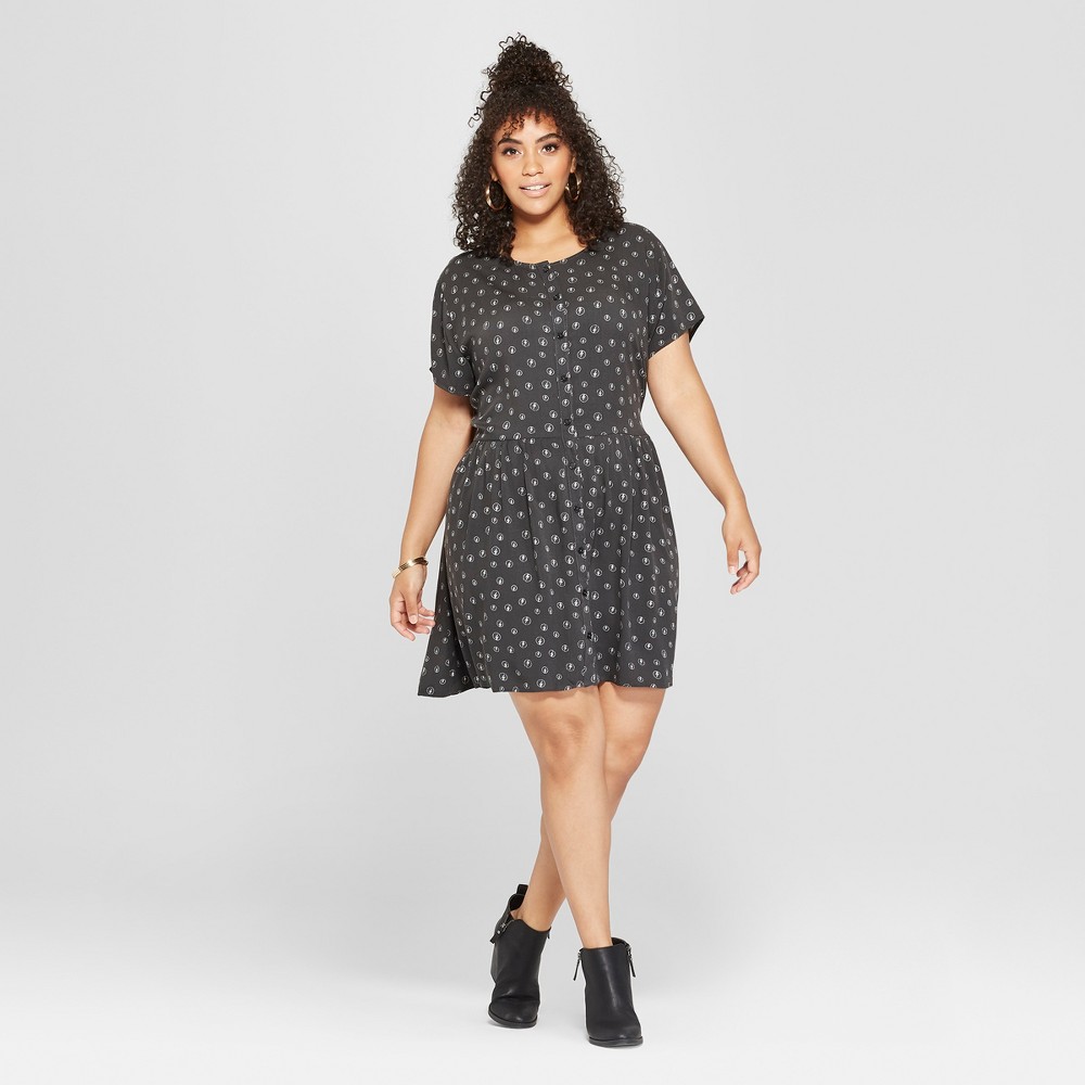 Junk Food Women's Plus Size AC/DC Short Sleeve Empire Dress - Black 1X, Size: Small was $34.0 now $10.19 (70.0% off)