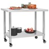 vidaXL Kitchen Work Table with Wheels 39.4"x11.8"x33.5" Stainless Steel - 2 of 4