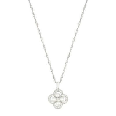 Adornia Silver Plated Pearl-Studded Clover Necklace