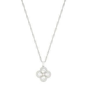 Adornia Silver Plated Pearl-Studded Clover Necklace - 1 of 3