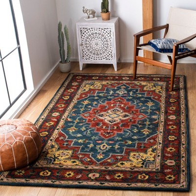 Heritage Blue and Red Hand-Tufted Wool Area Rug 4' x 6'