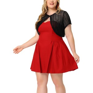 Women's Plus Size Sheer Lace Elegant Eyelet Short Sleeve Banquet Crop Shrugs - Agnes Orinda - 1 of 4