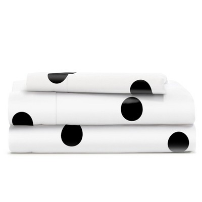 California King Black Polka Dot Cotton Polyester Bed Sheet Set