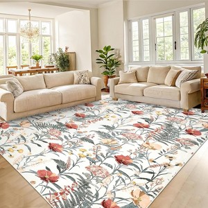 Farmhouse Floral Area Rug - Large Thin Indoor Carpet for Bedroom, Kitchen, Office - 1 of 4