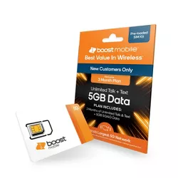 Boost Mobile Preloaded SIM Card (5GB) Data 3 Month